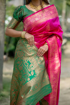 Jyoti Fashion Women's Pink Soft Banarasi Silk Zari Woven Saree with Blouse - Distacart