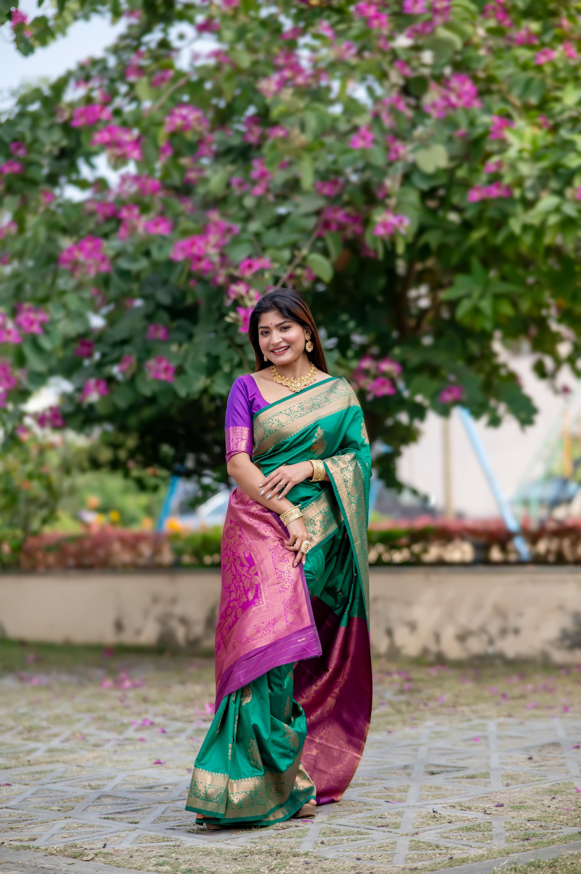Jyoti Fashion Women's Rama Soft Banarasi Silk Zari Woven Saree with Blouse - Distacart