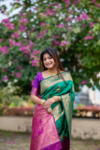 Jyoti Fashion Women's Rama Soft Banarasi Silk Zari Woven Saree with Blouse - Distacart