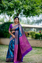 Jyoti Fashion Women's Blue Soft Banarasi Silk Zari Woven Saree with Blouse - Distacart