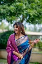 Jyoti Fashion Women's Blue Soft Banarasi Silk Zari Woven Saree with Blouse - Distacart