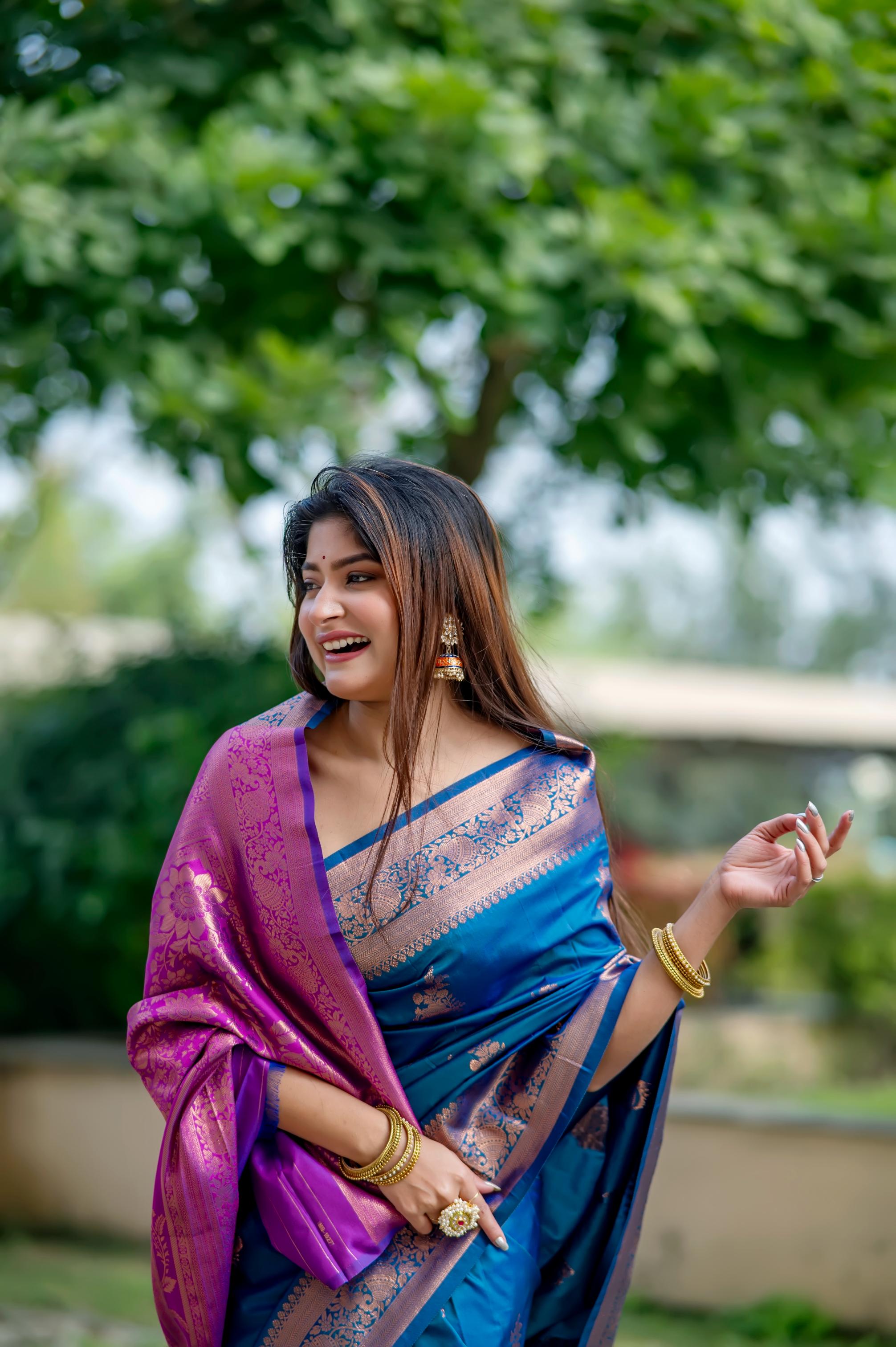 Jyoti Fashion Women's Blue Soft Banarasi Silk Zari Woven Saree with Blouse - Distacart