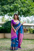 Jyoti Fashion Women's Blue Soft Banarasi Silk Zari Woven Saree with Blouse - Distacart