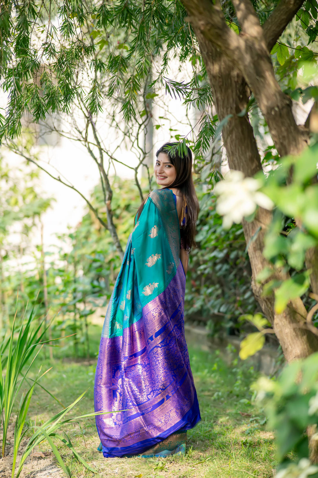 Jyoti Fashion Women's Turquoise Soft Banarasi Silk Zari Woven Saree with Blouse - Distacart