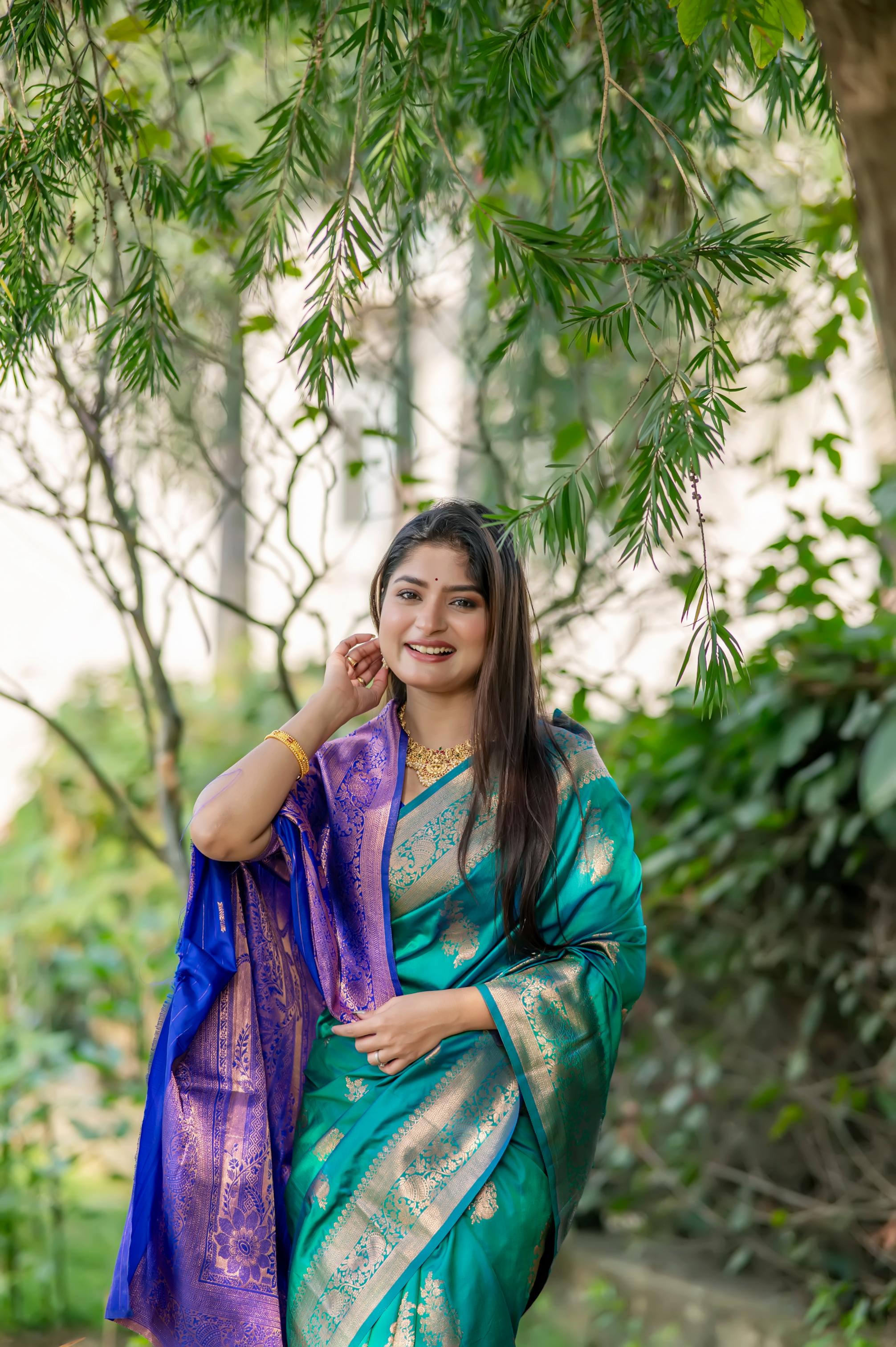 Jyoti Fashion Women's Turquoise Soft Banarasi Silk Zari Woven Saree with Blouse - Distacart
