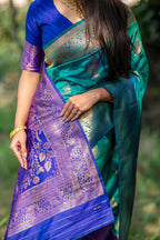 Jyoti Fashion Women's Turquoise Soft Banarasi Silk Zari Woven Saree with Blouse - Distacart