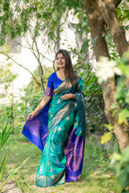 Jyoti Fashion Women's Turquoise Soft Banarasi Silk Zari Woven Saree with Blouse - Distacart