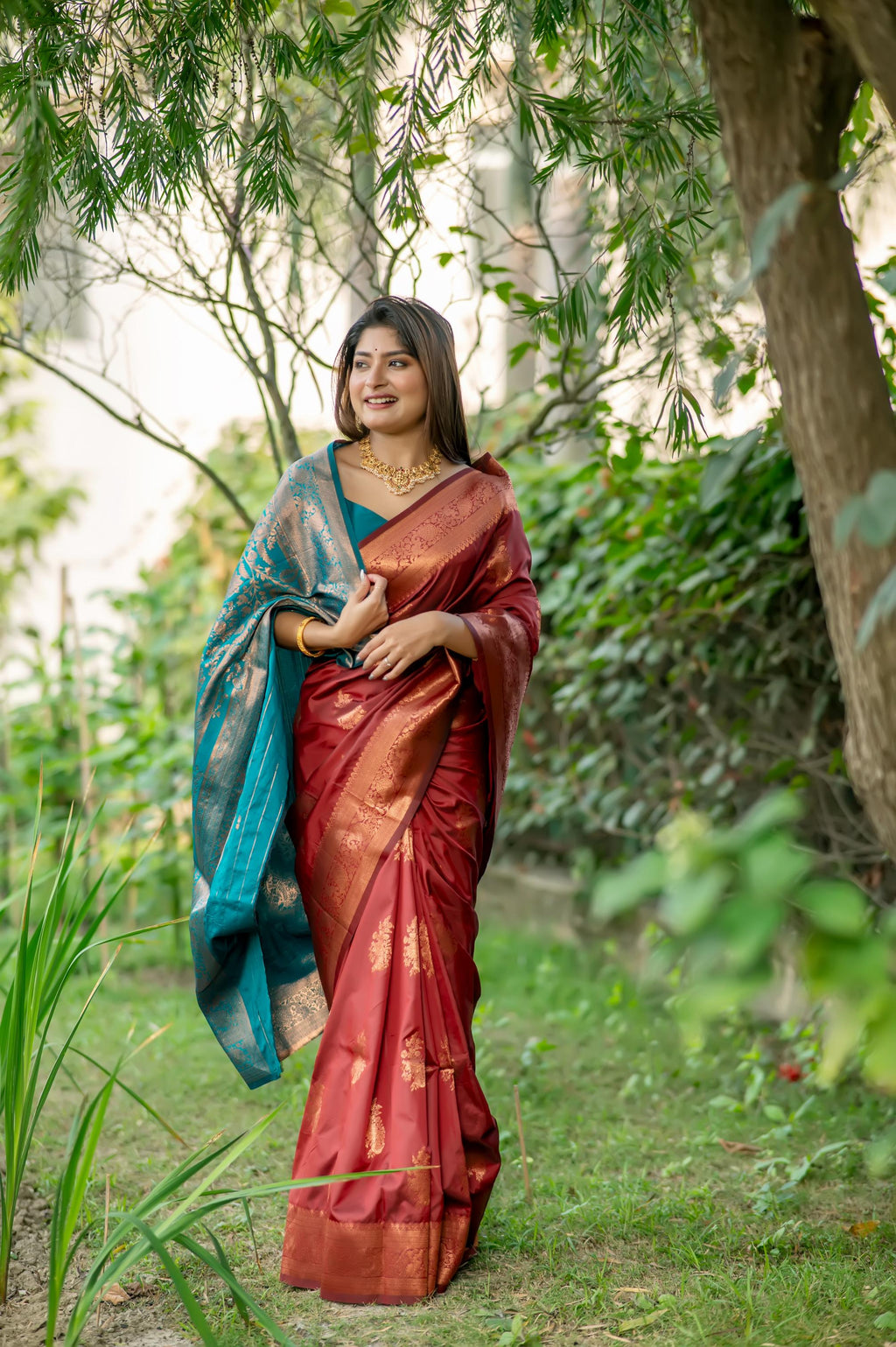 Jyoti Fashion Women's Maroon Soft Banarasi Silk Zari Woven Saree with Blouse - Distacart