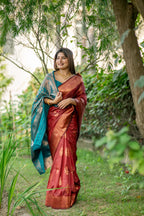 Jyoti Fashion Women's Maroon Soft Banarasi Silk Zari Woven Saree with Blouse - Distacart