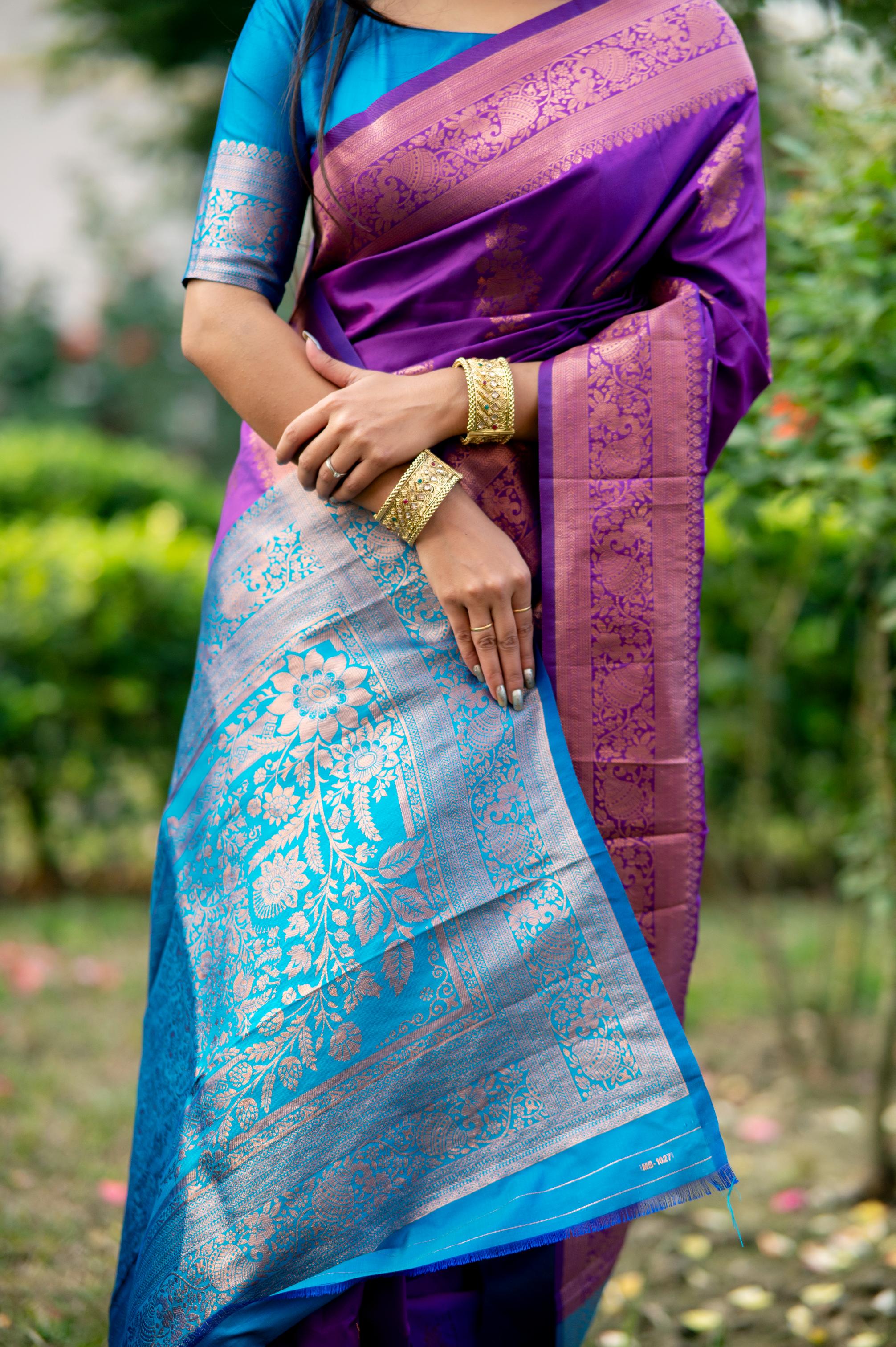 Jyoti Fashion Women's Purple Soft Banarasi Silk Zari Woven Saree with Blouse - Distacart