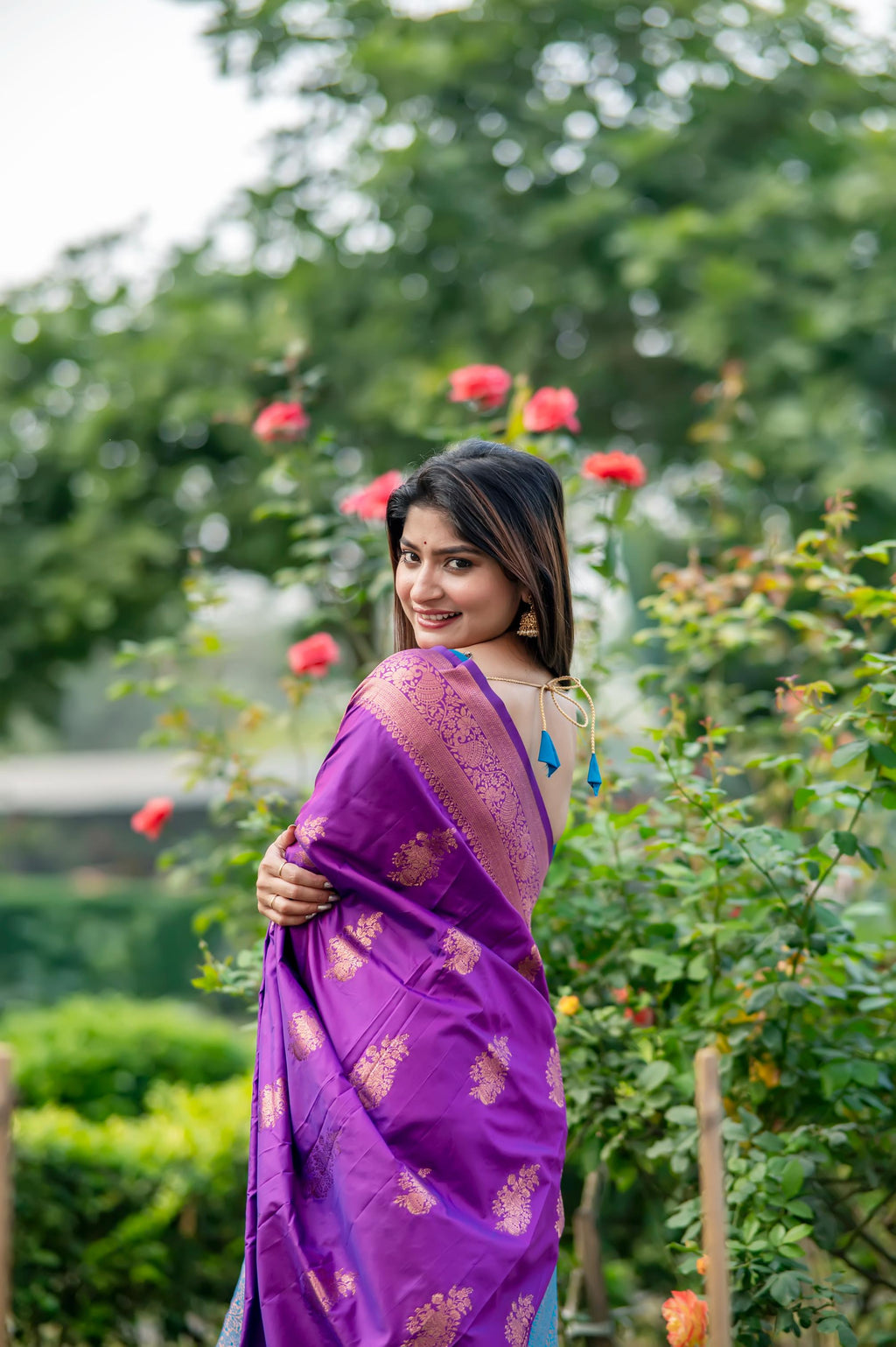 Jyoti Fashion Women's Purple Soft Banarasi Silk Zari Woven Saree with Blouse - Distacart