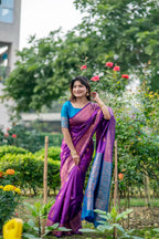 Jyoti Fashion Women's Purple Soft Banarasi Silk Zari Woven Saree with Blouse - Distacart
