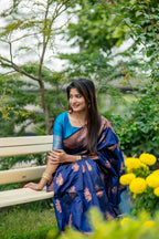 Jyoti Fashion Women's Navy Blue Soft Banarasi Silk Zari Woven Saree with Blouse - Distacart