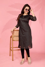 Jyoti Fashion Women's Black Kanchi Cotton Lining Zari Woven Designer Kurti Only - Distacart