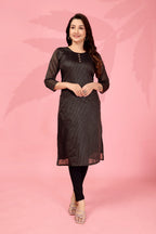 Jyoti Fashion Women's Black Kanchi Cotton Lining Zari Woven Designer Kurti Only - Distacart