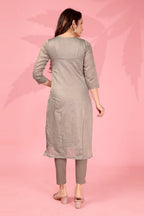 Jyoti Fashion Women's Grey Kanchi Cotton Lining Zari Woven Designer Kurti Only