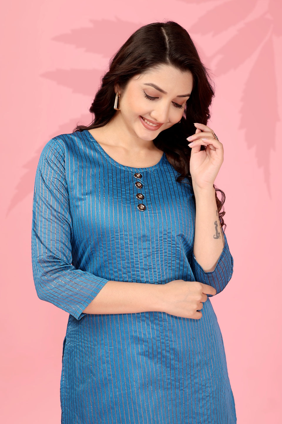 Jyoti Fashion Women's Blue Kanchi Cotton Lining Zari Woven Designer Kurti Only - Distacart