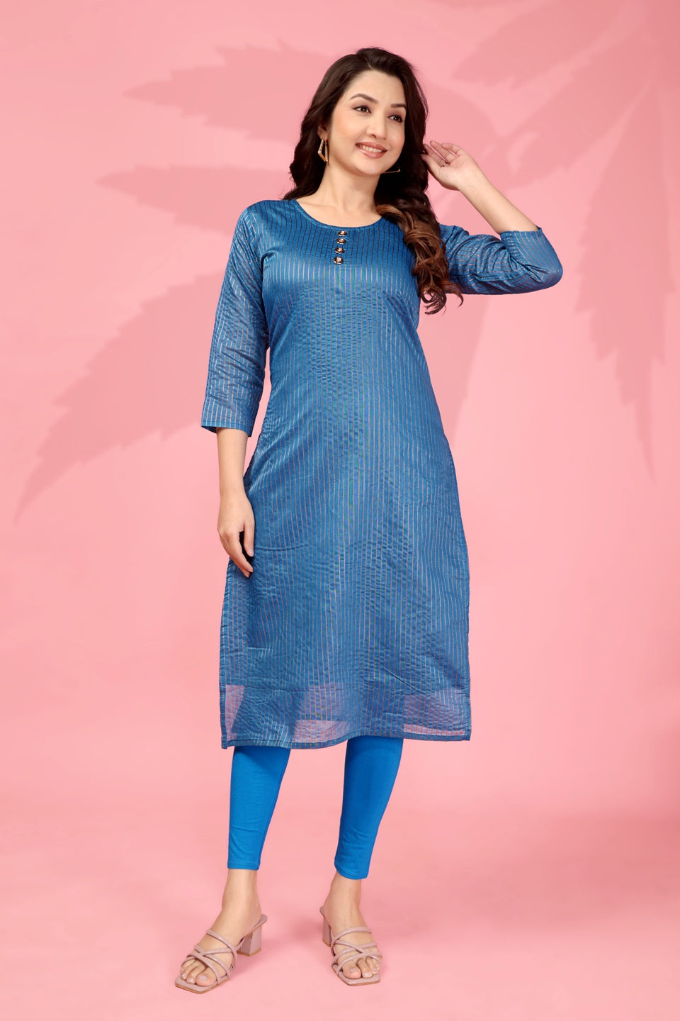 Jyoti Fashion Women's Blue Kanchi Cotton Lining Zari Woven Designer Kurti Only - Distacart
