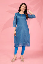 Jyoti Fashion Women's Blue Kanchi Cotton Lining Zari Woven Designer Kurti Only - Distacart