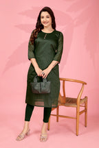 Jyoti Fashion Women's Bottle Green Kanchi Cotton Lining Zari Woven Designer Kurti Only - Distacart