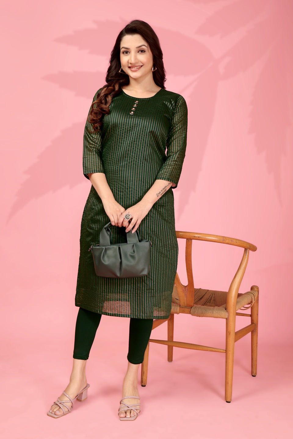 Jyoti Fashion Women's Bottle Green Kanchi Cotton Lining Zari Woven Designer Kurti Only - Distacart