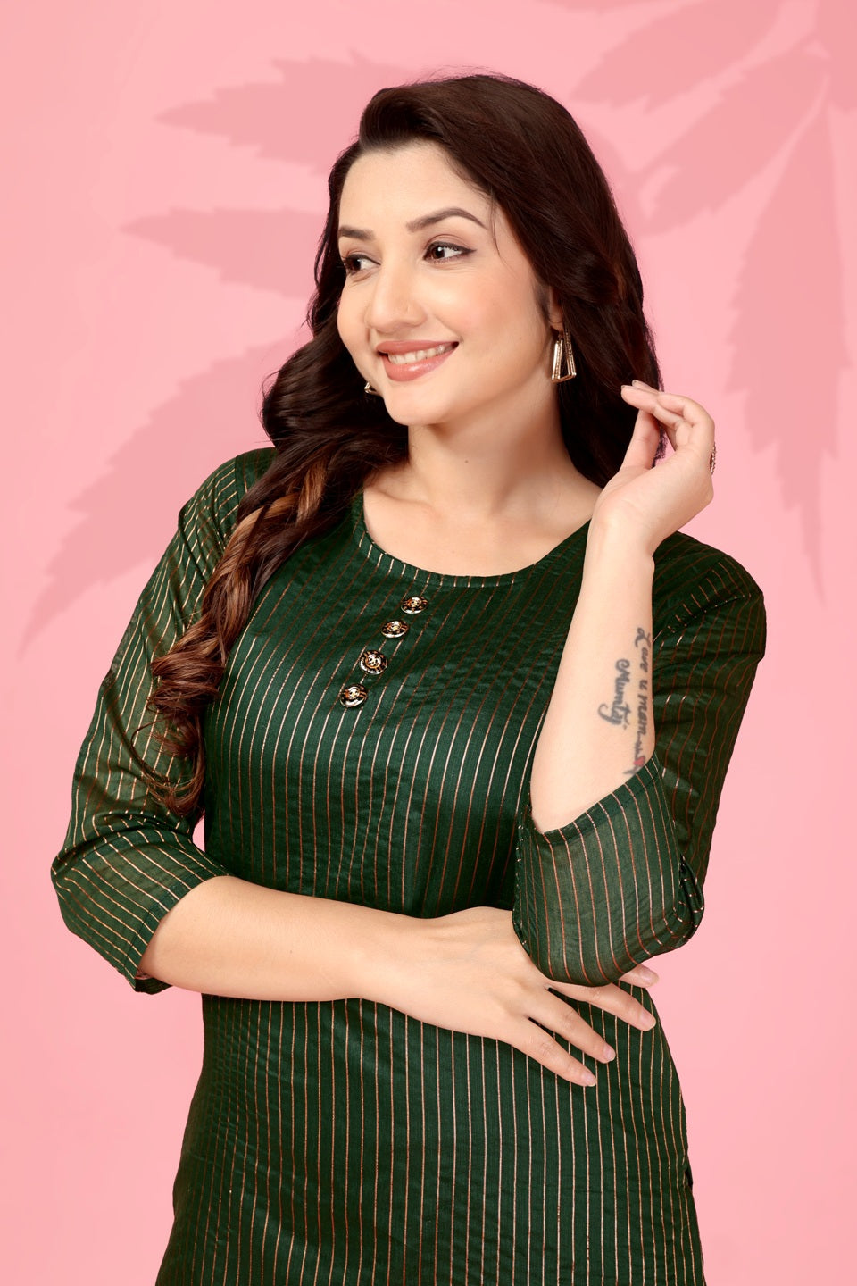 Jyoti Fashion Women's Bottle Green Kanchi Cotton Lining Zari Woven Designer Kurti Only - Distacart