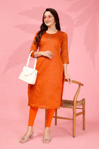 Jyoti Fashion Women's Orange Kanchi Cotton Lining Zari Woven Designer Kurti Only - Distacart