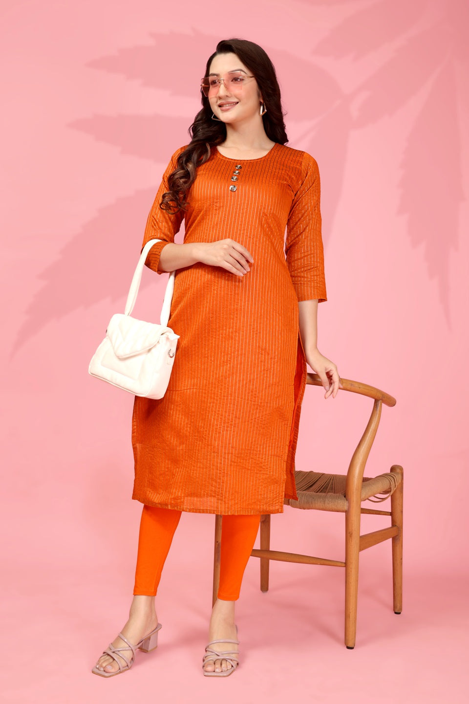 Jyoti Fashion Women's Orange Kanchi Cotton Lining Zari Woven Designer Kurti Only - Distacart