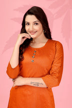 Jyoti Fashion Women's Orange Kanchi Cotton Lining Zari Woven Designer Kurti Only - Distacart
