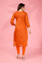 Jyoti Fashion Women's Orange Kanchi Cotton Lining Zari Woven Designer Kurti Only - Distacart
