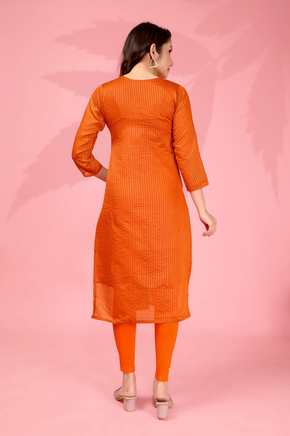 Jyoti Fashion Women's Orange Kanchi Cotton Lining Zari Woven Designer Kurti Only - Distacart