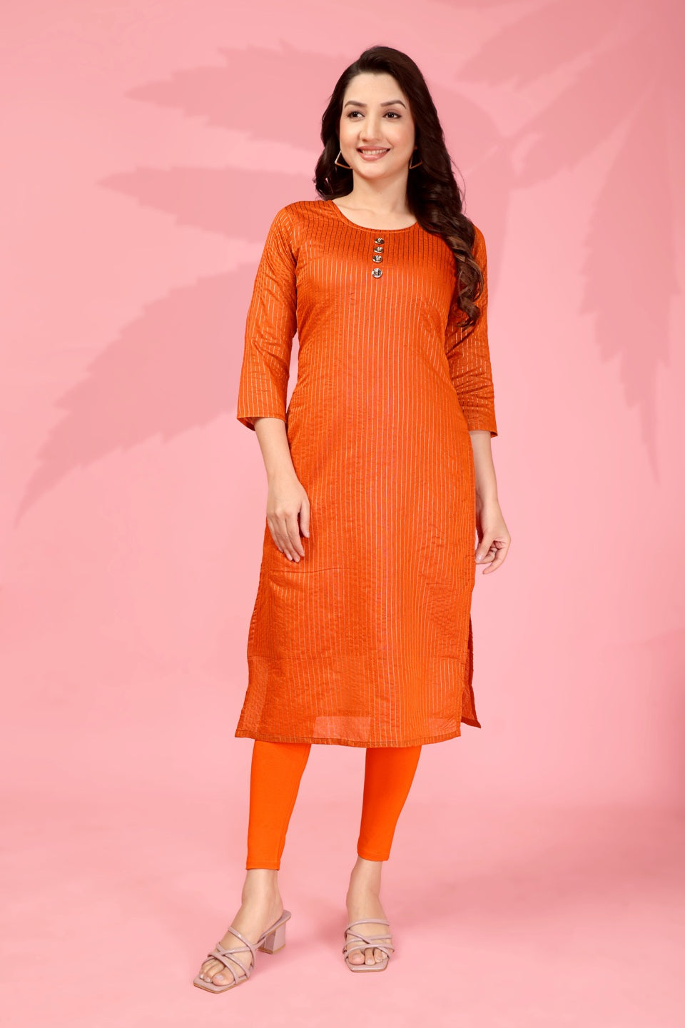 Jyoti Fashion Women's Orange Kanchi Cotton Lining Zari Woven Designer Kurti Only - Distacart