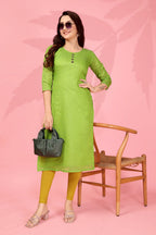Jyoti Fashion Women's Parrot Green Kanchi Cotton Lining Zari Woven Designer Kurti Only - Distacart