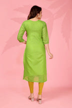 Jyoti Fashion Women's Parrot Green Kanchi Cotton Lining Zari Woven Designer Kurti Only - Distacart