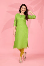 Jyoti Fashion Women's Parrot Green Kanchi Cotton Lining Zari Woven Designer Kurti Only - Distacart