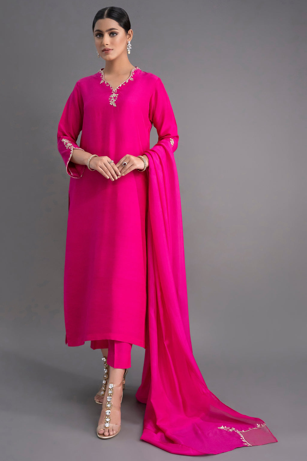 Jyoti Fashion Women's Pink Silk Blend Embroidered Designer Kurta Set with Dupatta - Distacart