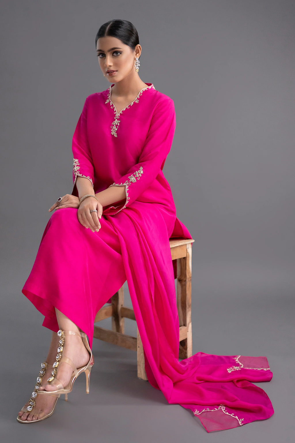 Jyoti Fashion Women's Pink Silk Blend Embroidered Designer Kurta Set with Dupatta - Distacart