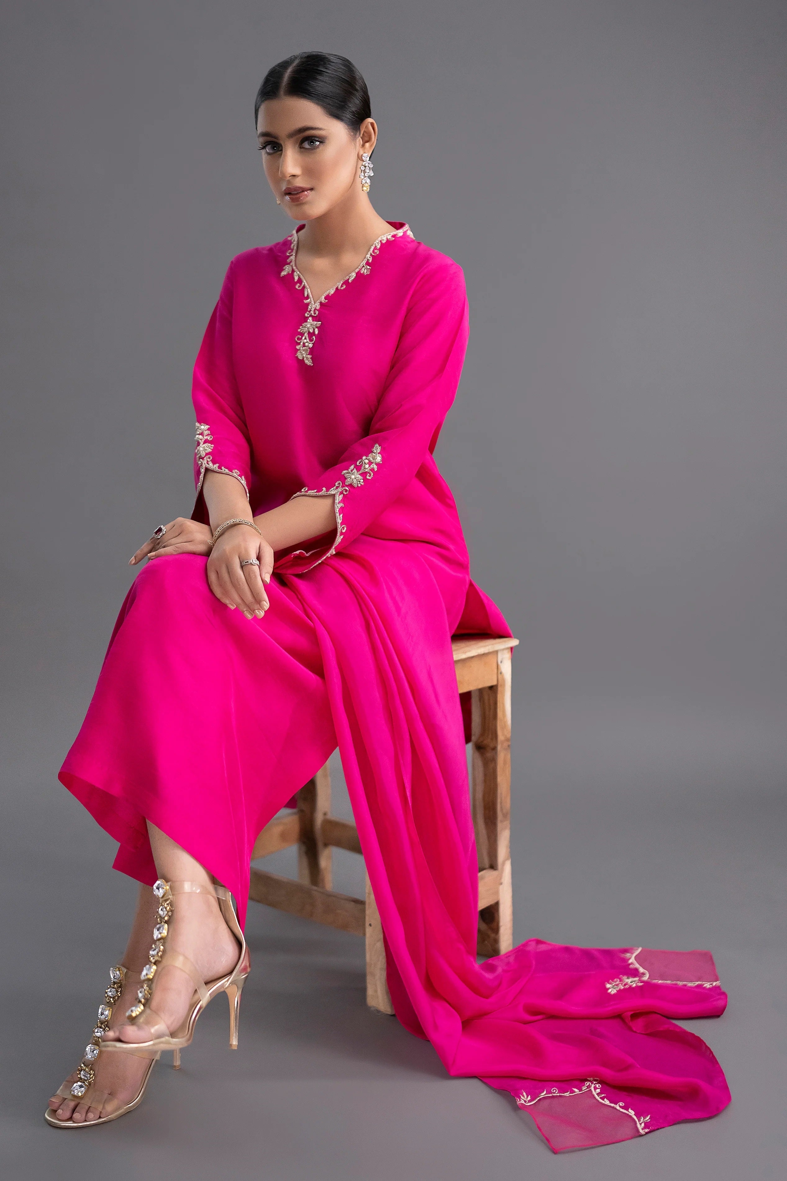 Jyoti Fashion Women's Pink Silk Blend Embroidered Designer Kurta Set with Dupatta - Distacart