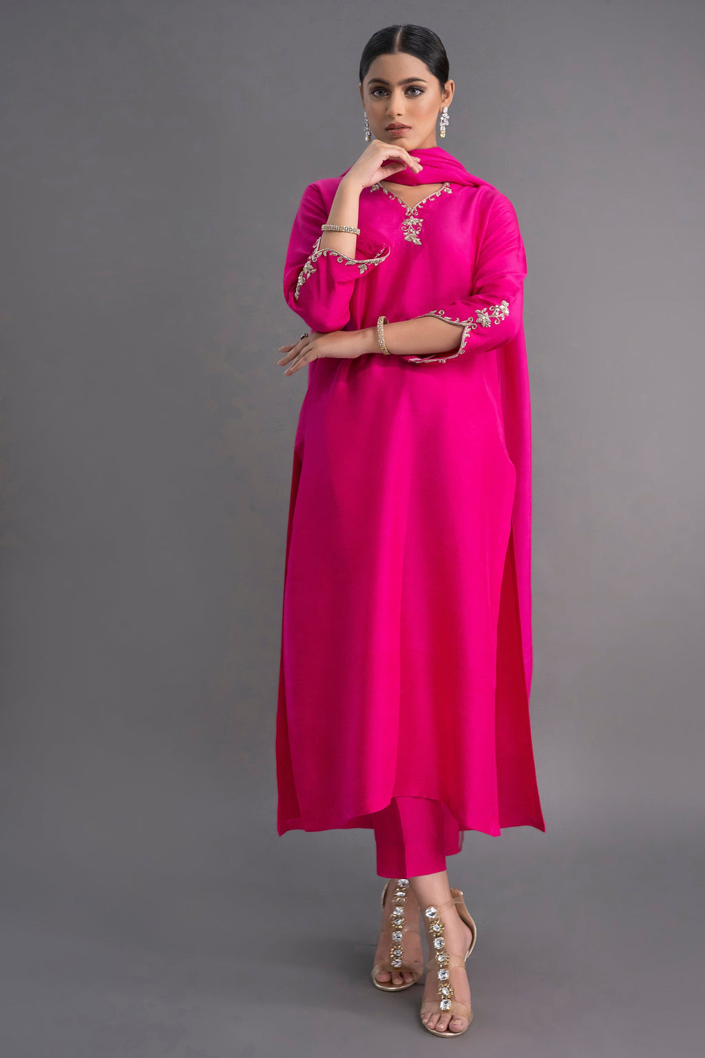 Jyoti Fashion Women's Pink Silk Blend Embroidered Designer Kurta Set with Dupatta - Distacart