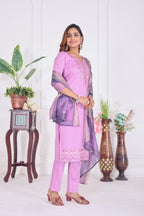 Jyoti Fashion Women's Lavender Cotton Embroidered Designer Kurta Set with Dupatta - Distacart