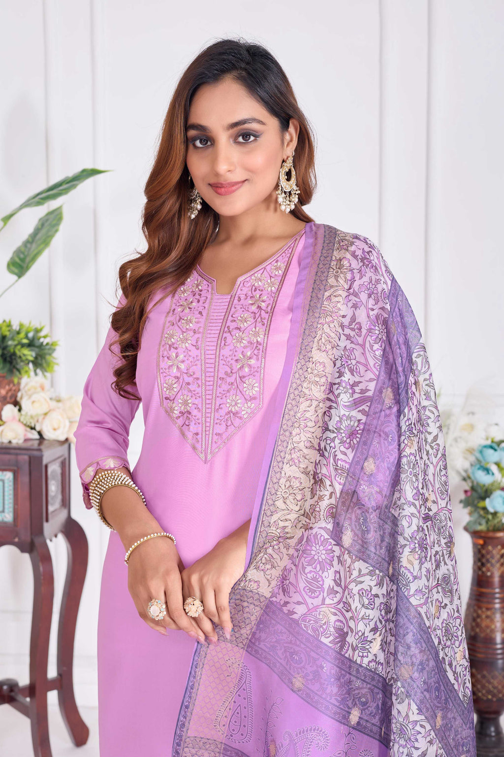 Jyoti Fashion Women's Lavender Cotton Embroidered Designer Kurta Set with Dupatta - Distacart