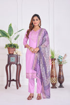Jyoti Fashion Women's Lavender Cotton Embroidered Designer Kurta Set with Dupatta - Distacart
