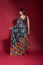 Jyoti Fashion Women's Navy Blue Emboss Foil Printed Soft Silk Saree with Blouse - Distacart