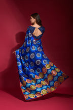 Jyoti Fashion Women's Royal Blue Emboss Foil Printed Soft Silk Saree with Blouse - Distacart