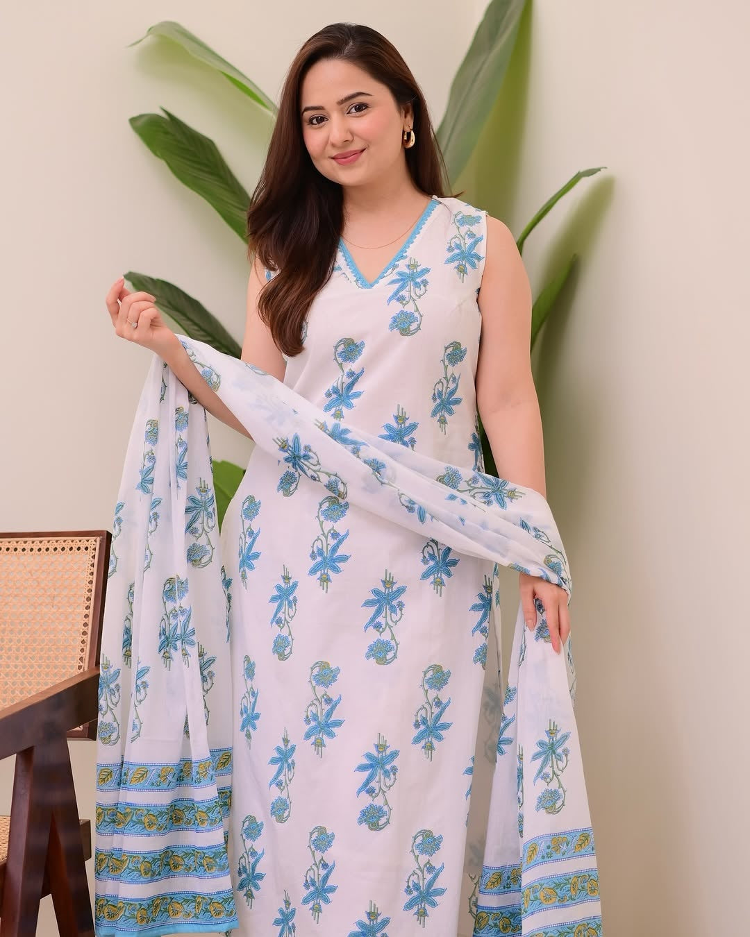 Jyoti Fashion Women's Blue Rayon Slub Floral Printed Designer Kurta Set with Dupatta - Distacart