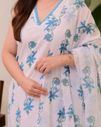 Jyoti Fashion Women's Blue Rayon Slub Floral Printed Designer Kurta Set with Dupatta - Distacart