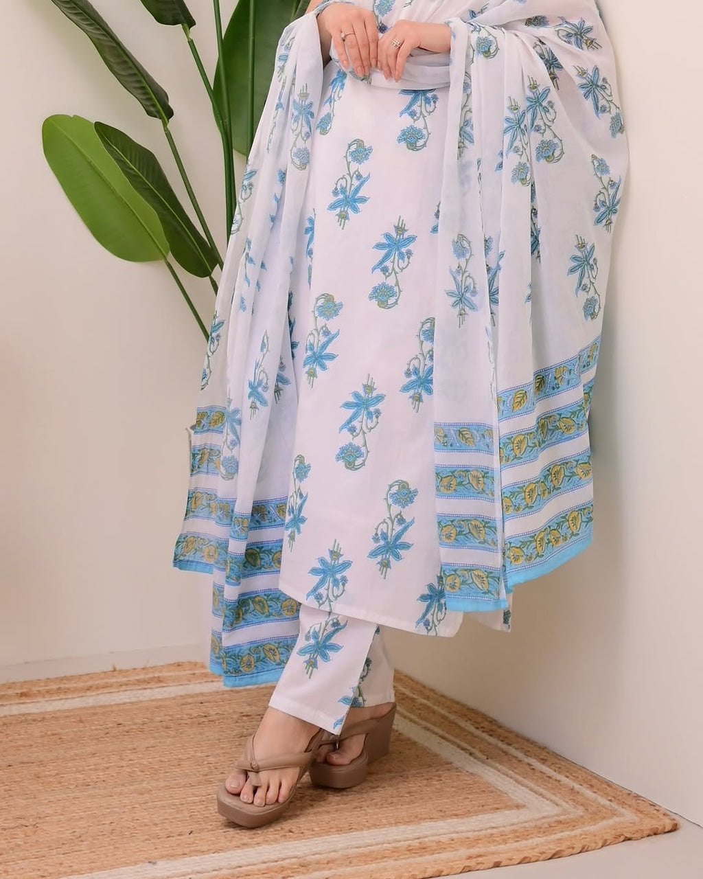 Jyoti Fashion Women's Blue Rayon Slub Floral Printed Designer Kurta Set with Dupatta - Distacart