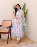 Jyoti Fashion Women's Blue Rayon Slub Floral Printed Designer Kurta Set with Dupatta - Distacart