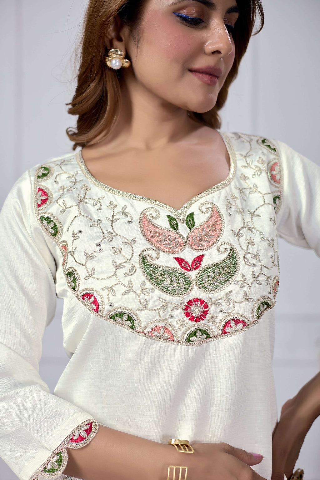 Jyoti Fashion Women's White Cotton Embroidered Designer Kurta Set with Dupatta - Distacart