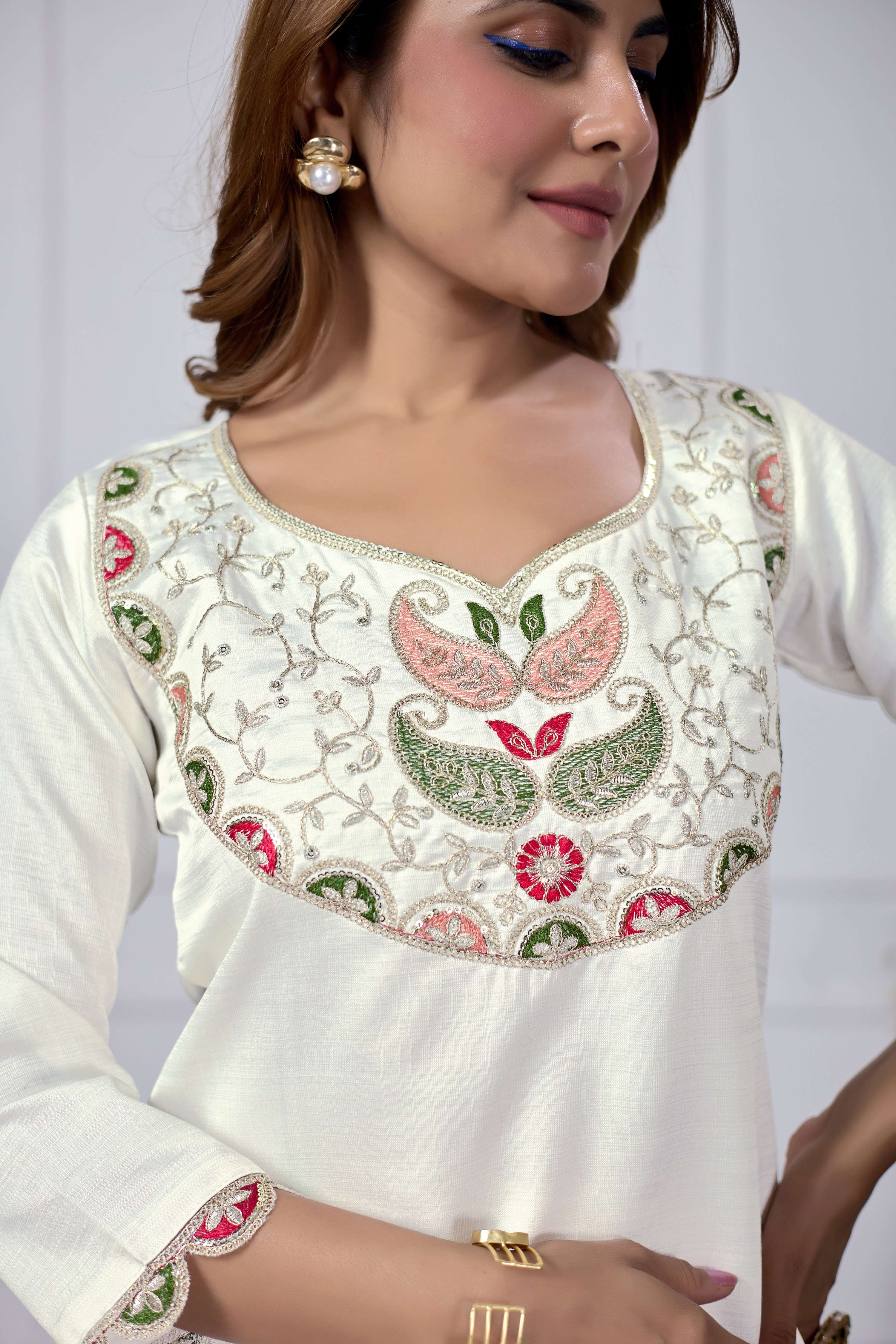 Jyoti Fashion Women's White Cotton Embroidered Designer Kurta Set with Dupatta - Distacart